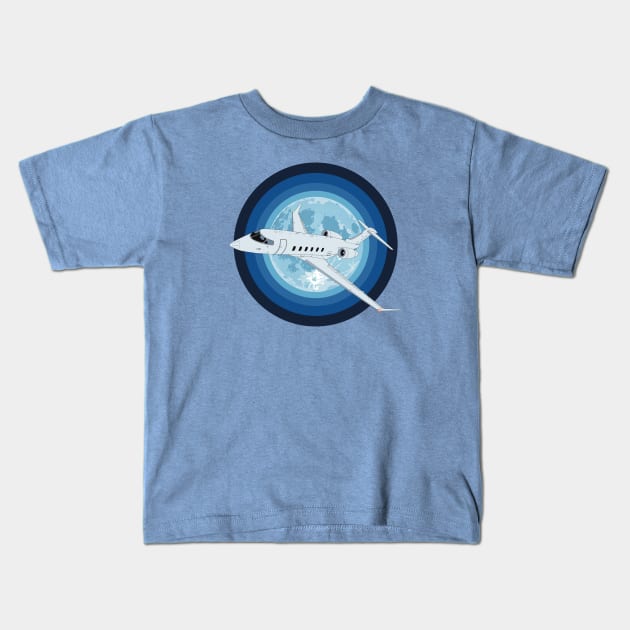 Bombardier Challenger 350 Jet Full Moon Aviation Design Kids T-Shirt by Kassi Skye